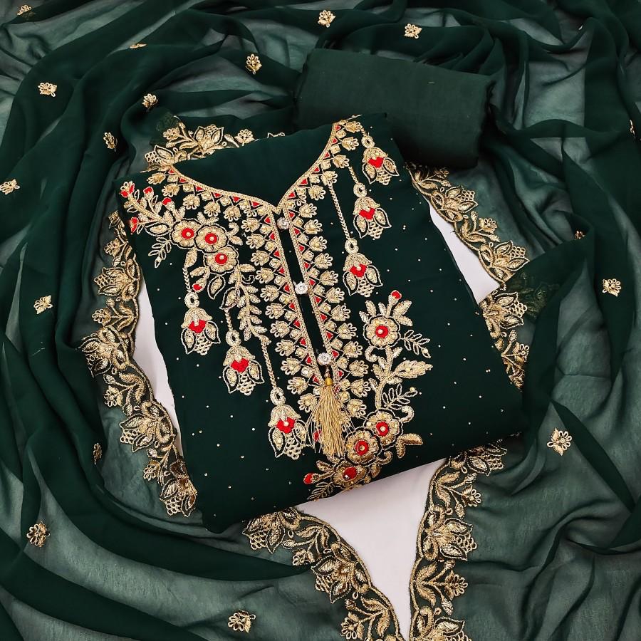 Georgette Embroidery Work Salwar Kameez For Women - Dress For Girls - Dress For Girls - 4 Pice Dress - Four Piece